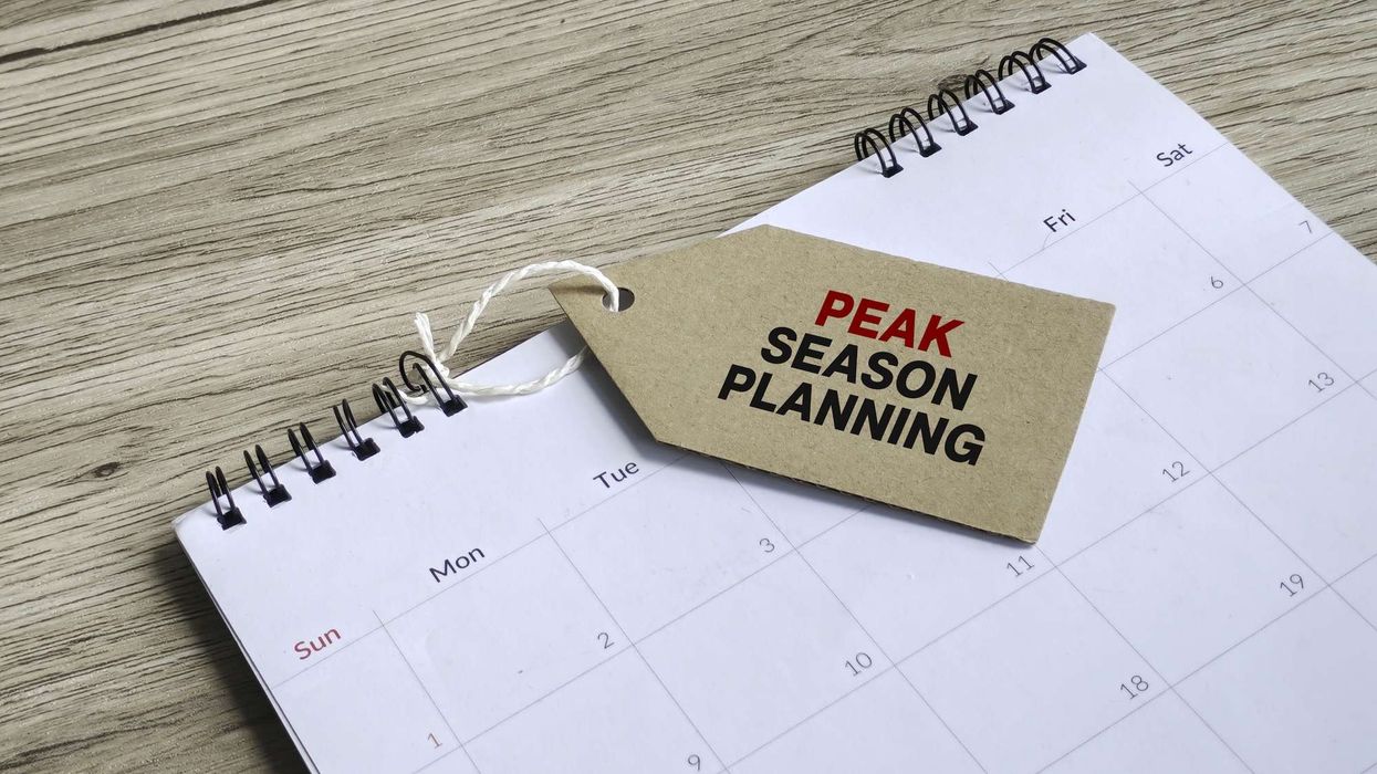 An empty calendar with a tag that reads "PEAK SEASON PLANNING"