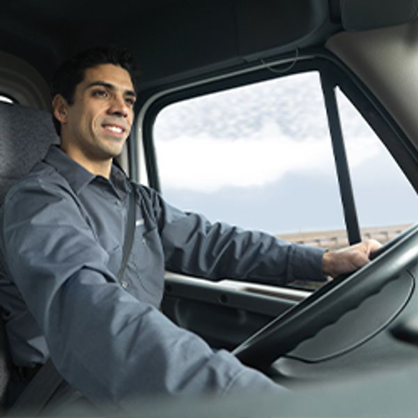 Driver in the Truck Holding Steering