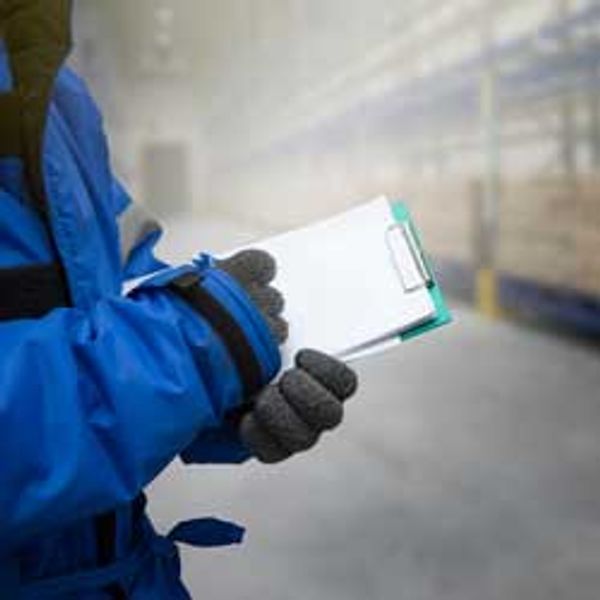 Cold storage worker with clipboard