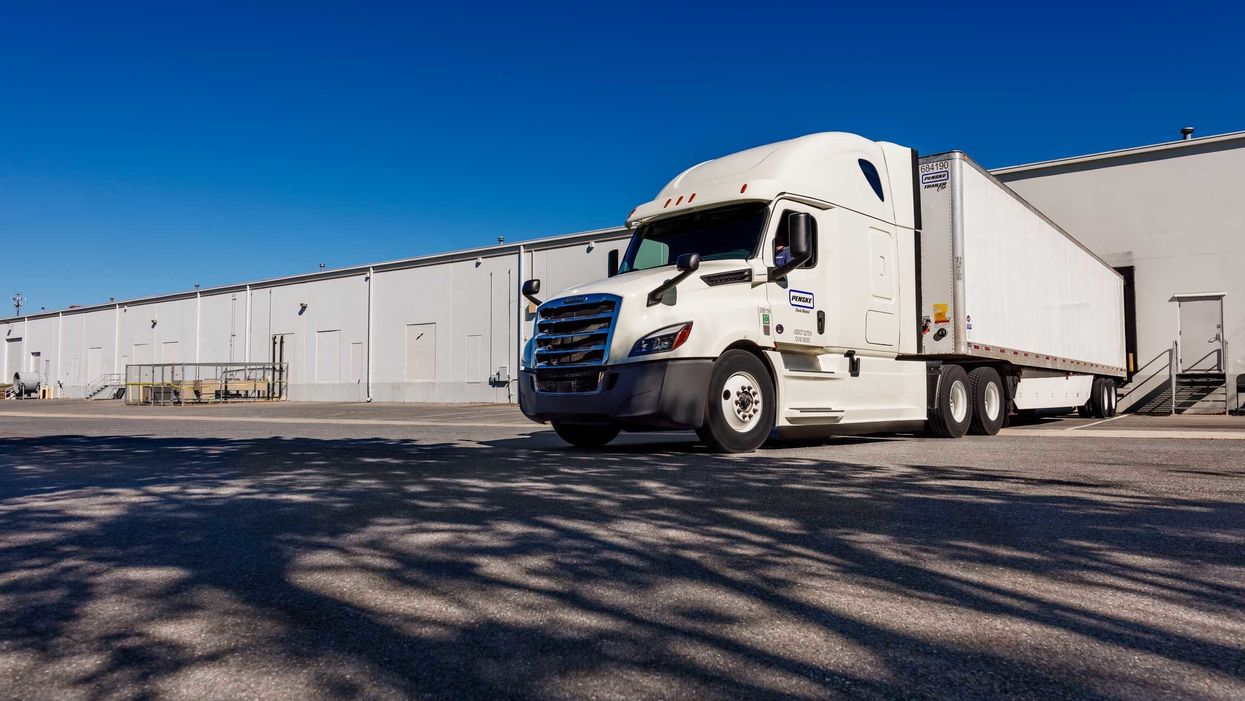 Penske tractor and trailer at warehouse