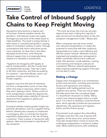Take Control of Inbound Freight Supply Chains to Keep Freight Moving