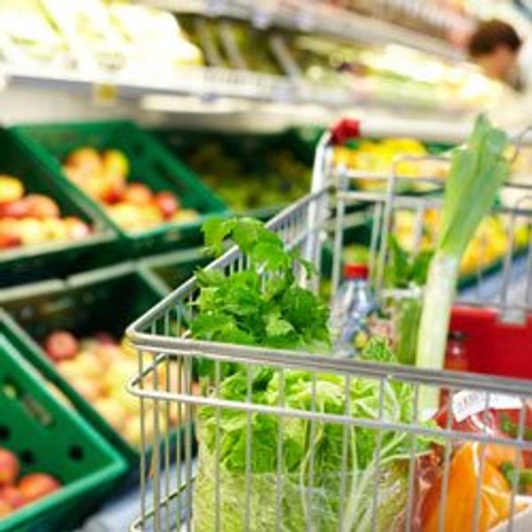 Grocery cart full of produce