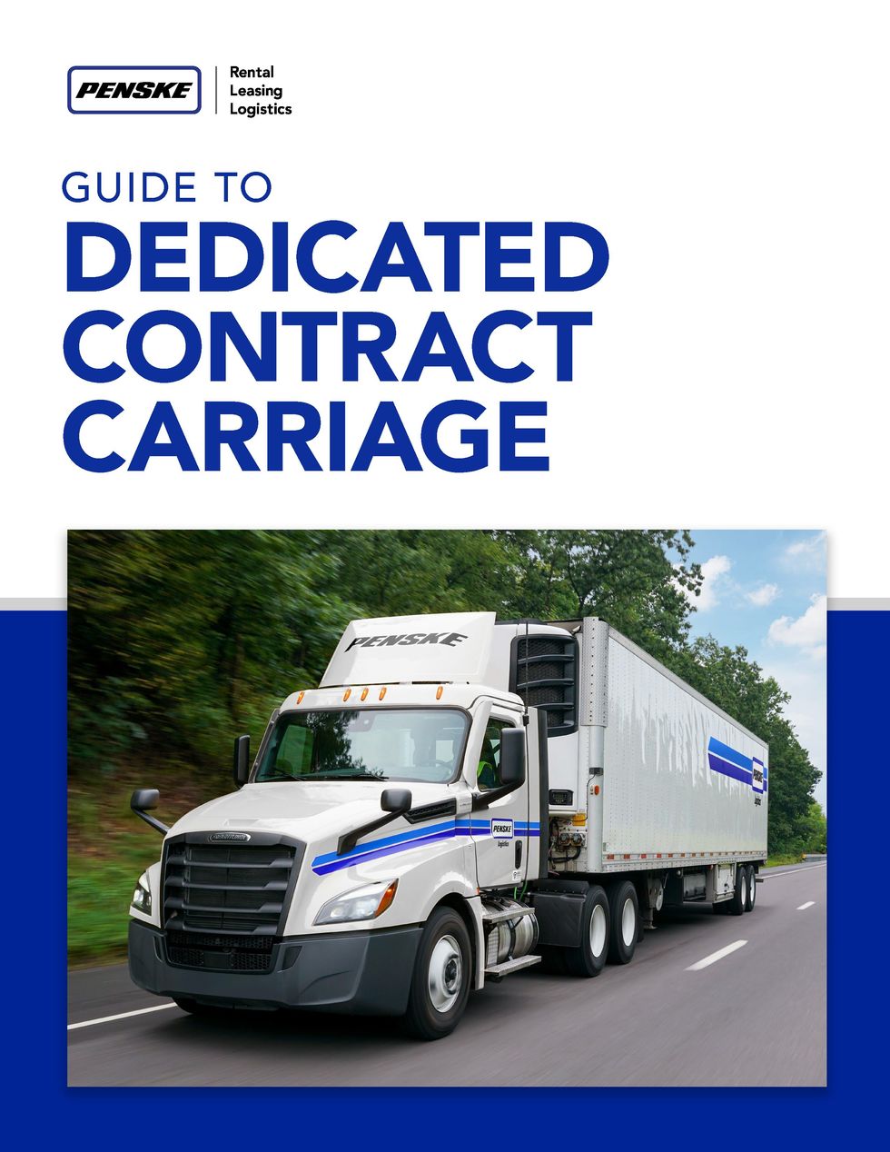 Penske truck driving on a highway, promoting dedicated contract carriage.
