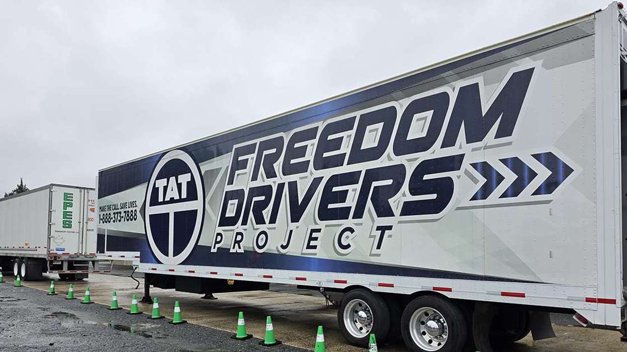 Truckers Against Trafficking Freedom Drivers Project mobile exhibit trailer parked at Penske's EPES Charlotte Terminal in Charlotte, North Carolina